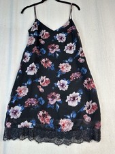 ZARA TRAFALUC Slip Dress Size Small Spaghetti Straps Black Lace Floral Print