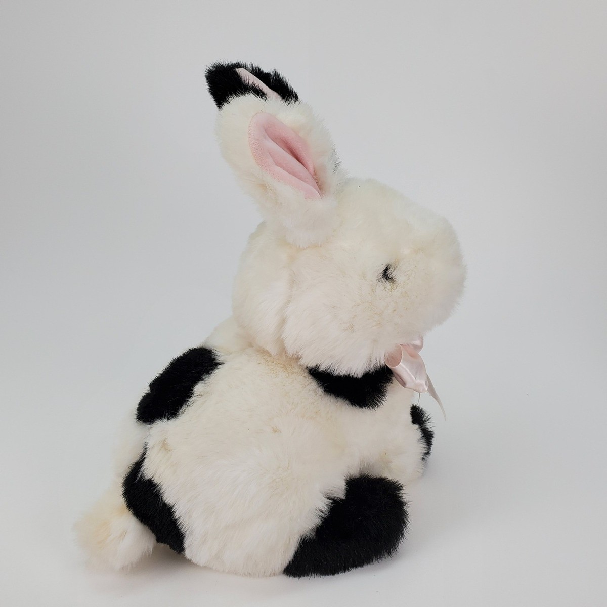 Vintage Eggcetera Black White Spotted Bunny Rabbit Plush Pink Bow