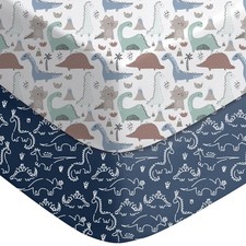 Yoofoss Baby Crib Sheets 2 Pack for Boys and sheets, Dark Blue Dinosaurs