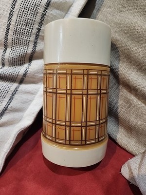 Vintage Aladdin Plaid Hot/Cold Thermos Bottle Wide Mouth Best Buy Brown 10 Oz
