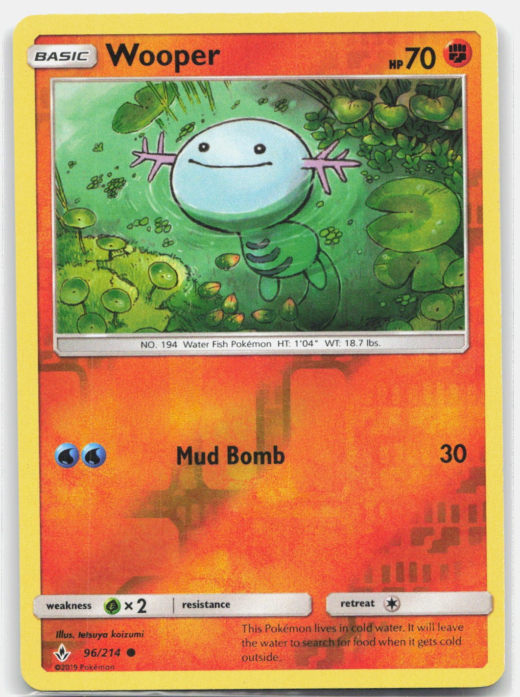 Wooper 96/214 Common Reverse Holo SM - Unbroken Bonds Pokemon MP