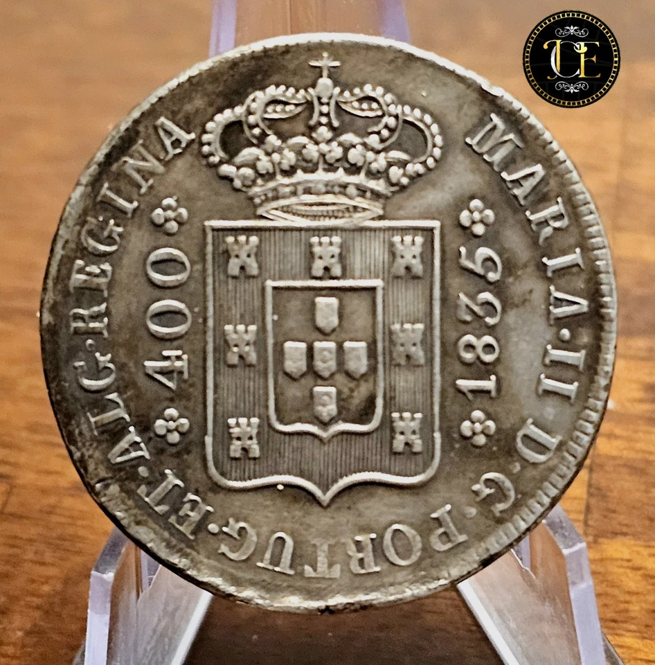 Moneda de Plata Portugal 400 Reis 1835, Reina María II Cruzado¡TONIFICACIÓN RARA Y ESCASA! Foto 3 de 4