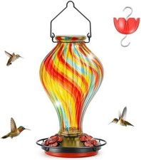 Hummingbird Feeder Hand Blown Glass Hummingbird Feeders for Outdoors Hanging....