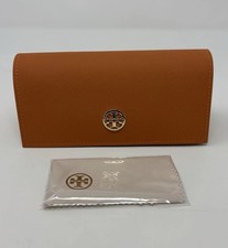 Tory Burch Sunglass Eyeglass Case w/Cleaning Cloth Orange with Gold Logo NWOT