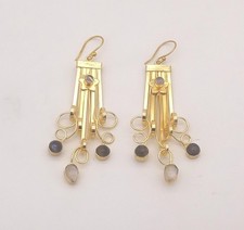 Gold plated Semi Precious-Imitation Stones Dangle Drop Earrings
