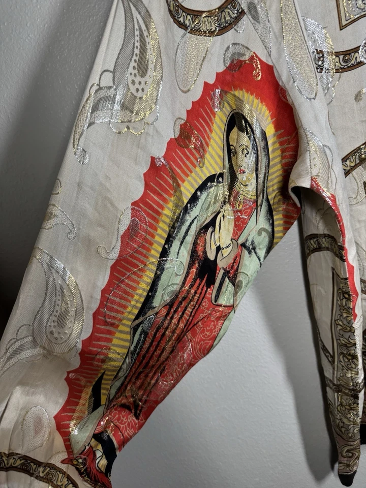 Preciosa Camisa Metálica De Seda París Virgen De Guadalupe De Satén De Colección Para Hombre Grande Foto 4 de 4