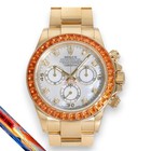 Rolex Daytona 116578 SACO Orange Sapphire White Dial Gold Mens Watch