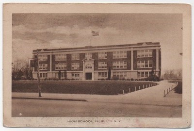 ISLIP NY Postcard HIGH SCHOOL to Shapley on Beebe Avenue NORWICH NY c.1923