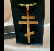Orthodox Russian Christian 3Barred large Cross and chunky Chain New + Box