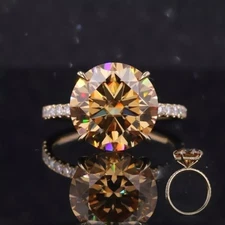 10.50 Ct Champagne Diamond Ring in 925 Silver Prong Set Certified Stone