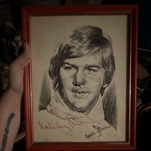 Framed Vintage Portrait Lithograph Print with Signed Autograph (Illegible)