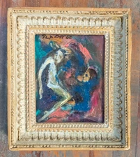 Modern Contemporary Abstract Acrylic Painting Religious Scene Signed Illegibly