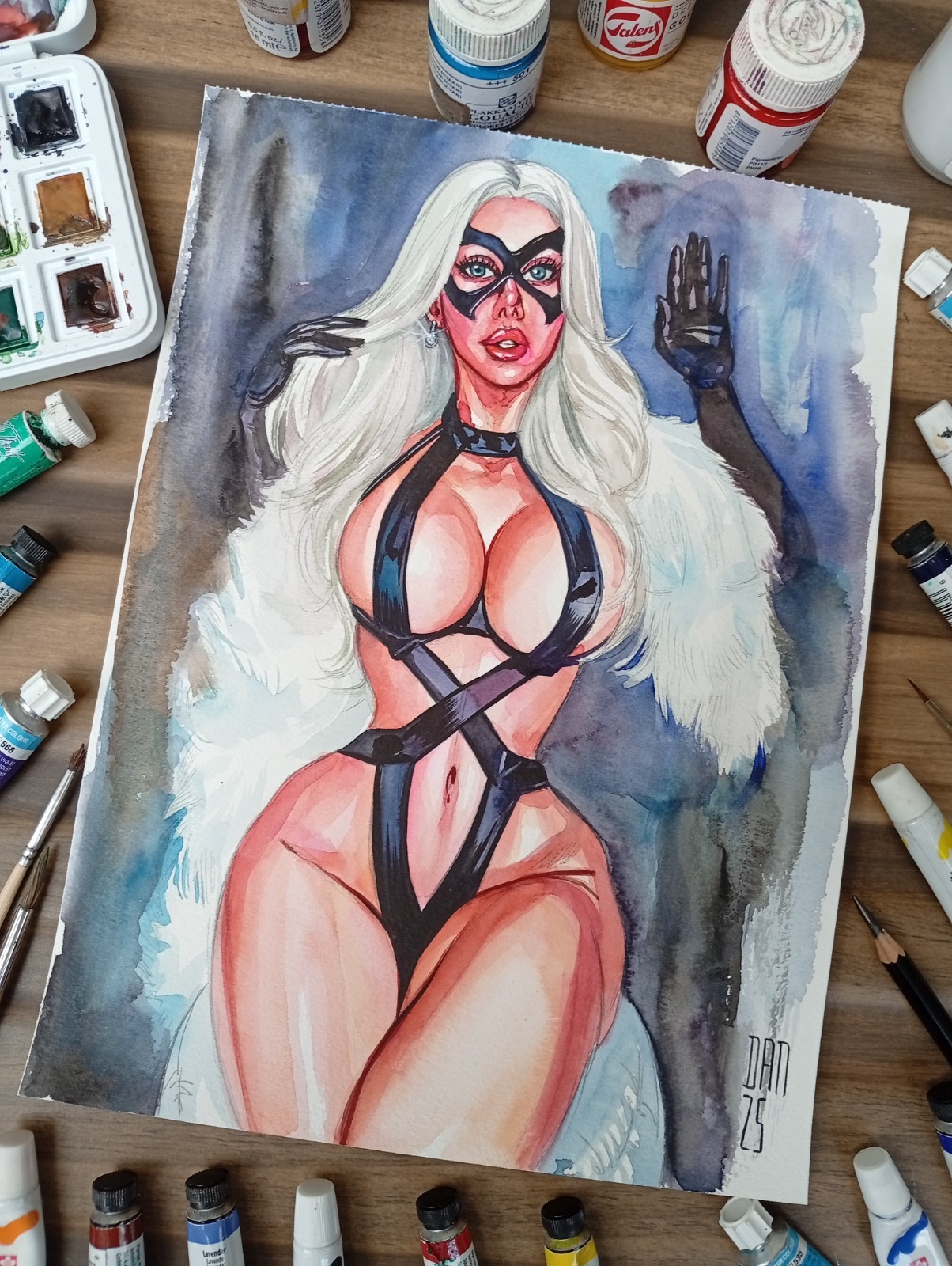 Black Cat 9x12 original comic art by Dan Wade - TramaStudio