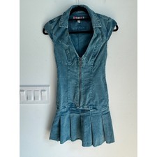 Urban Outfitters Teal Corduroy Pleated Mini Dress Zip Front O-Ring XS