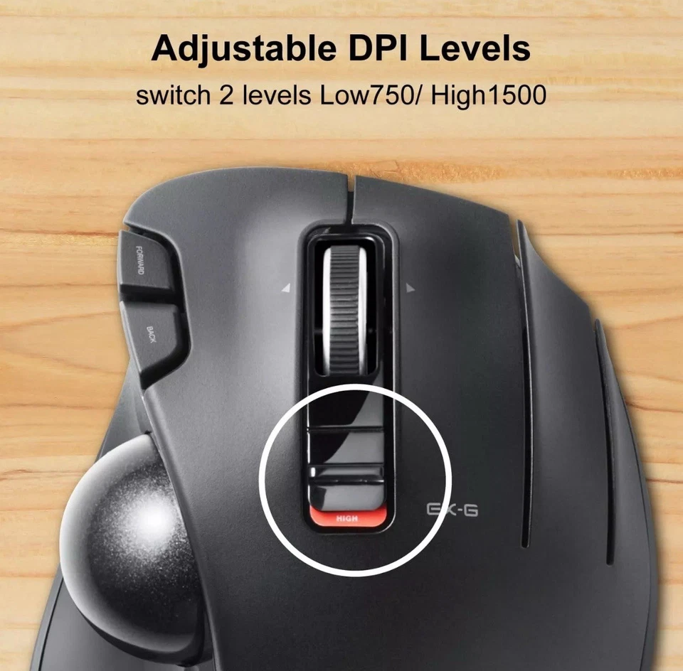 ELECOM EX-G Trackball Mouse, 2.4GHz USB Wireless, Ergonomic Design C1 - Image 4 of 4