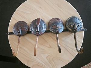 hand-carved African tribal mask wall hooks
