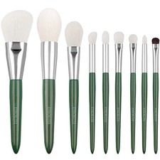 Natural Real Goat Hair Makeup Brushes Set Labeled 9 Piece Face and Eye Brush ...