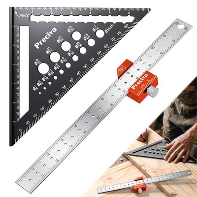 2 PCS Aluminum Alloy Carpenter Square Set - 12'' Magnetic Combination Square &...