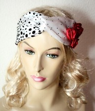 Handmade Satin Headband Black White Red Roses Beaded OOAK Hair Accessory
