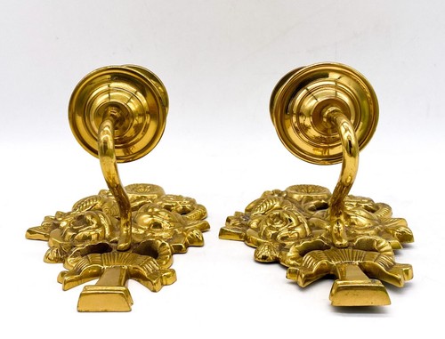20th Century Brass Floral Wall Hanging Candle Sconces - a Pair - Picture 9 of 11