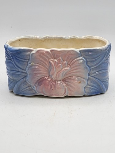 ROYAL COPLEY POTTERY HIBISCUS FLOWER PLANTER Pink w/Blue Flower Vintage MCM - Picture 4 of 5