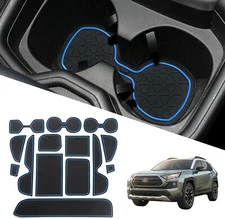 Blue Rubber Liner Pads Cup Holder Door Pocket Slot Mat Fits 19-24 RAV4 Prime