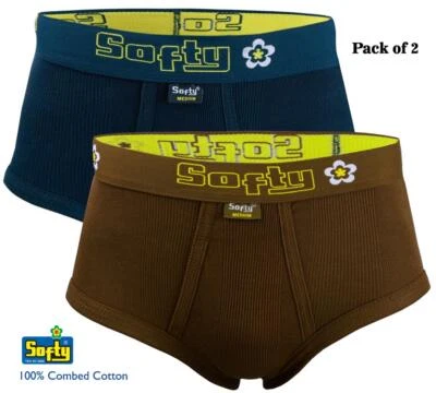 SOFTY® 2 PIECE Mens RIB fabric 100% Cotton Briefs Underpants Slips Pants Brief
