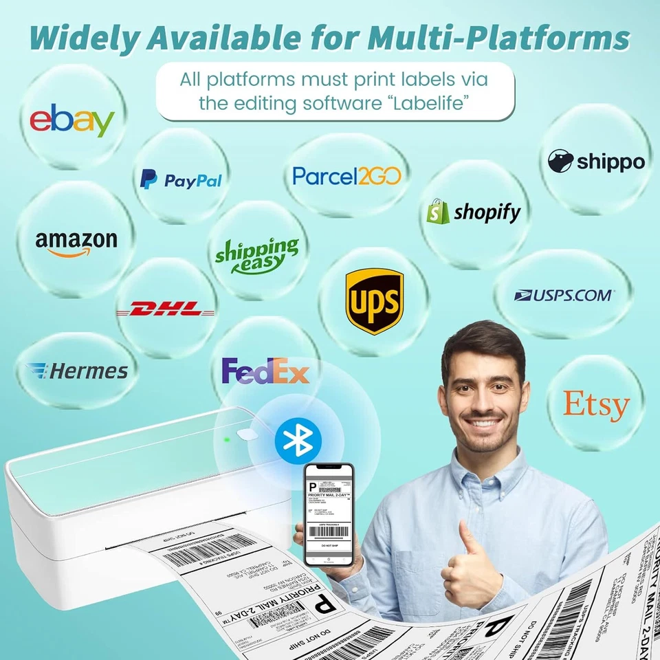 Bluetooth Thermal Shipping Label Printer 4x6 for USPS UPS FedEx eBay Amazon lot - Image 4 of 4