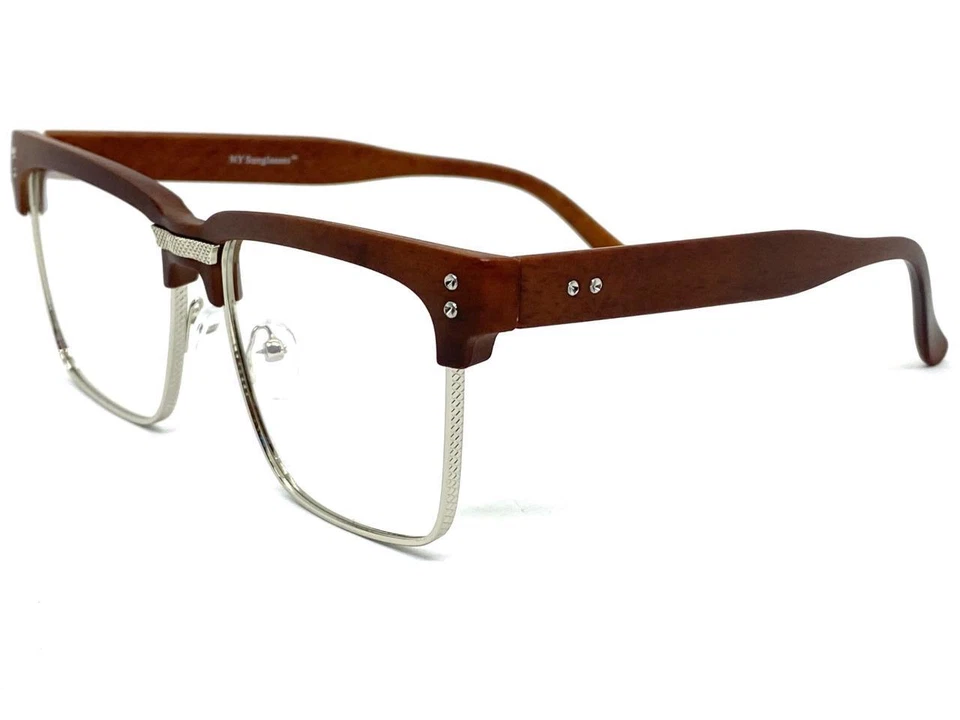 Para hombres Elegante Moderno Retro Lente Transparente Gafas Cuadradas Imitación Madera Marco Foto 4 de 4