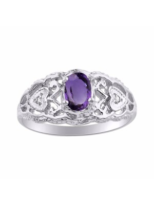 Rylos Floral Ring 6x4MM Oval Gemstone & Diamonds Sterling Silver - Sizes 5 to 10