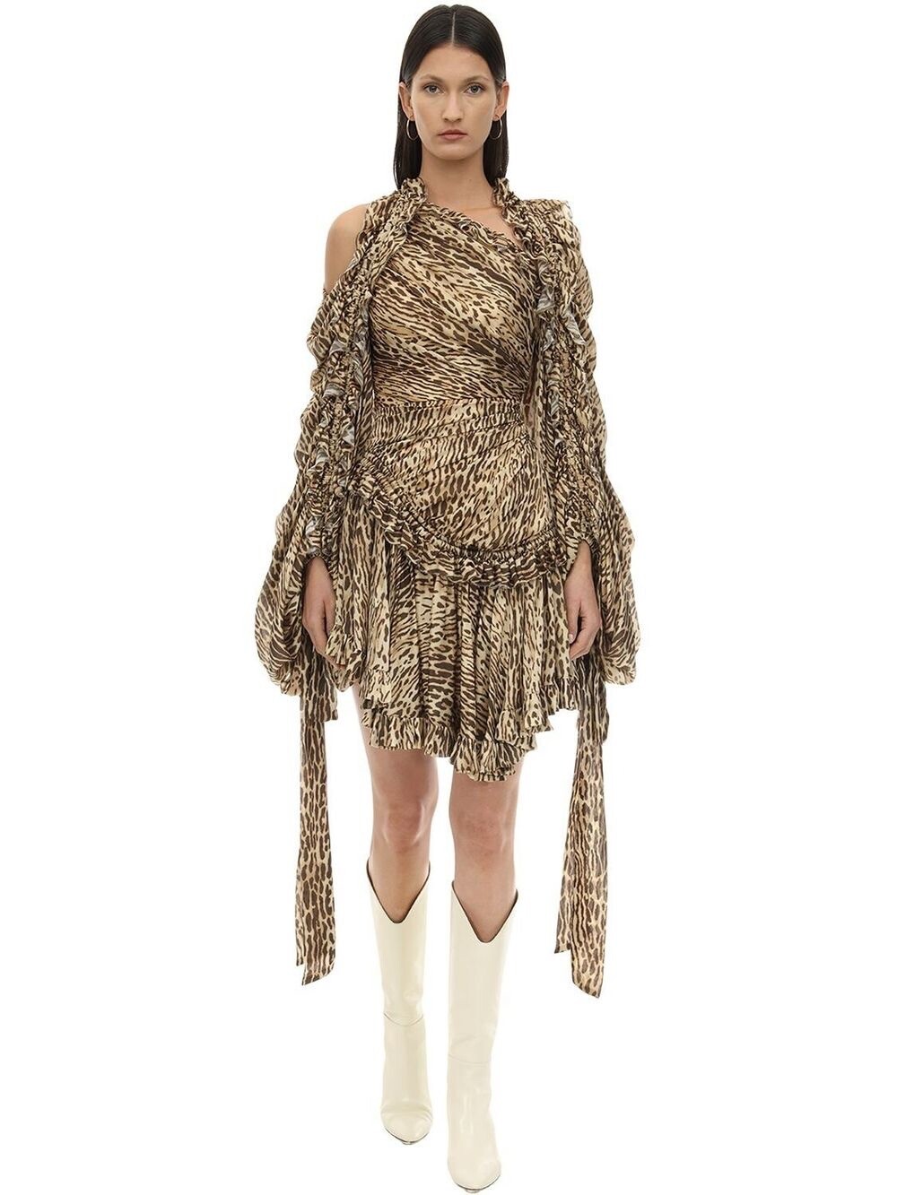 ZIMMERMANN RUNWAY ESPIONAGE DRAWN MINI DRESS ANIMAL PRINT  Silk Event  - SIZE 0