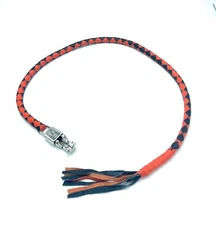 42" Motorcycle Get Back & Orange Black Leather Biker Whip for Handlebar