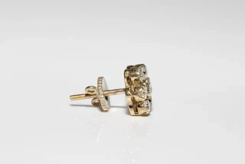 Real Moissanite 3Ct Round Cut Women Flower Stud Earrings 14K Yellow Gold Plated - Picture 3 of 6