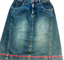 Vtg Skirt Blue Denim 90s Knee Length Pockets Boho Western Womens 8 French Cuff
