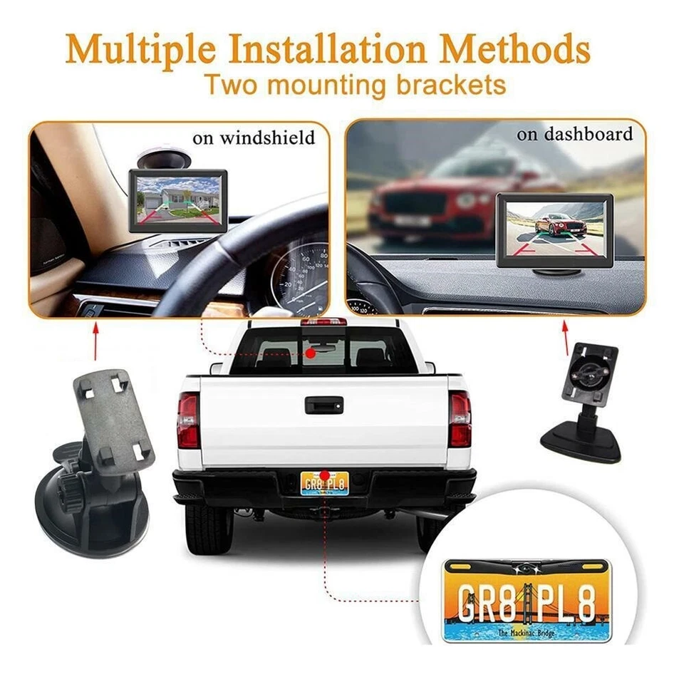 5" Rear View Backup Reverse Parking Camera Plug and Play Monitor Display System - Image 3 of 4
