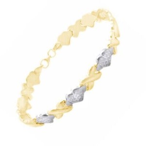 Authentic Hearts & Kisses DiamondBracelet Real Sterling Silver & 10K Yellow Gold Plated