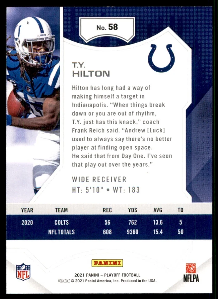 2021 PANINI PLAYOFF T.Y. HILTON INDIANAPOLIS COLTS #58 - Image 2 of 2