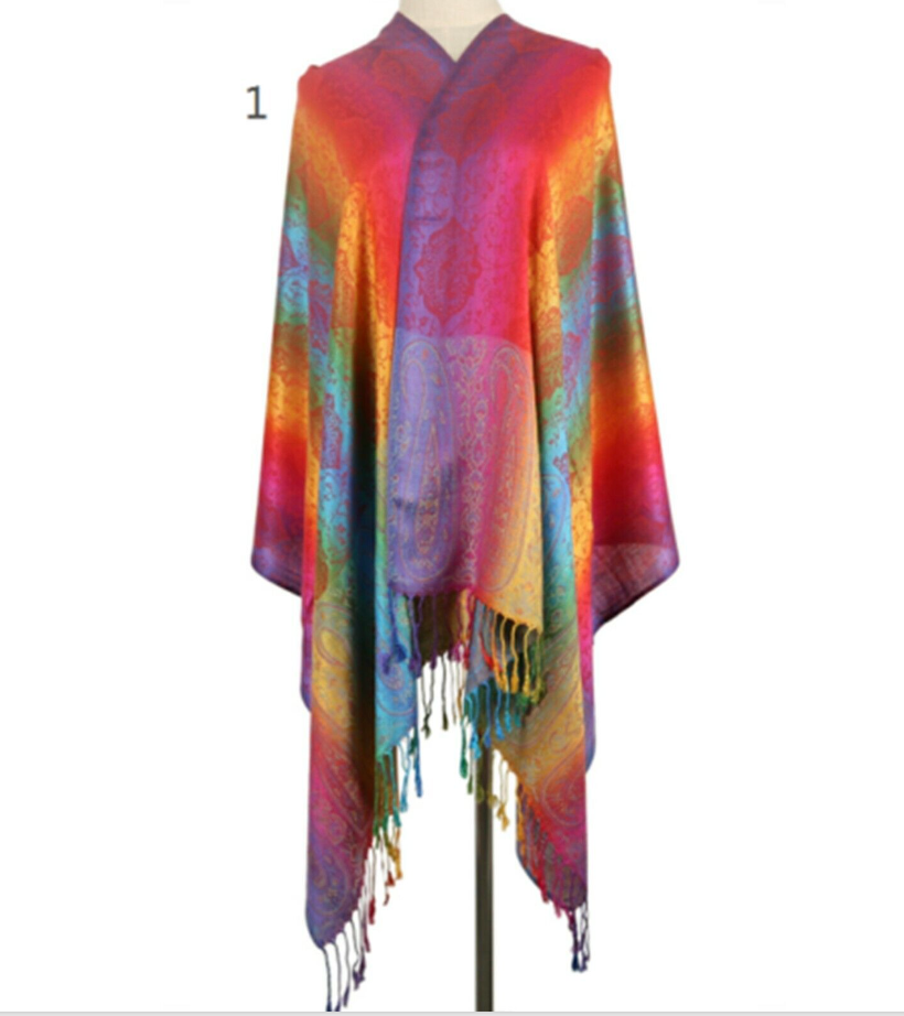 Burlapandjeans Rainbow Pashmina Shawl For Women | Boho Chic Head Cover In Pastel Pink | Festival Gifts For Her - Foto 3