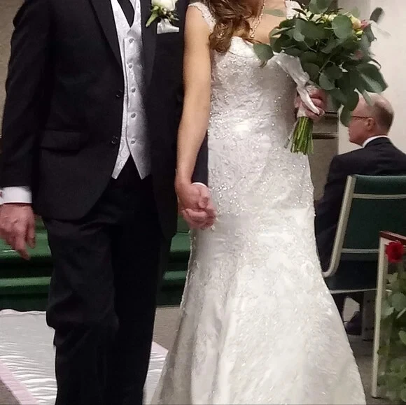 Oleg Cassini Ivory Satin and Beaded Wedding Gown (Price reduced) - Image 3 of 4