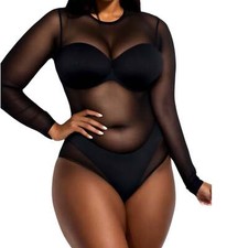 Womens Sheer Mesh Black Bodysuit  