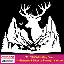 Buck Deer Elk Cabin Mountain White Vinyl Decal Car Window Camper Truck Trailer