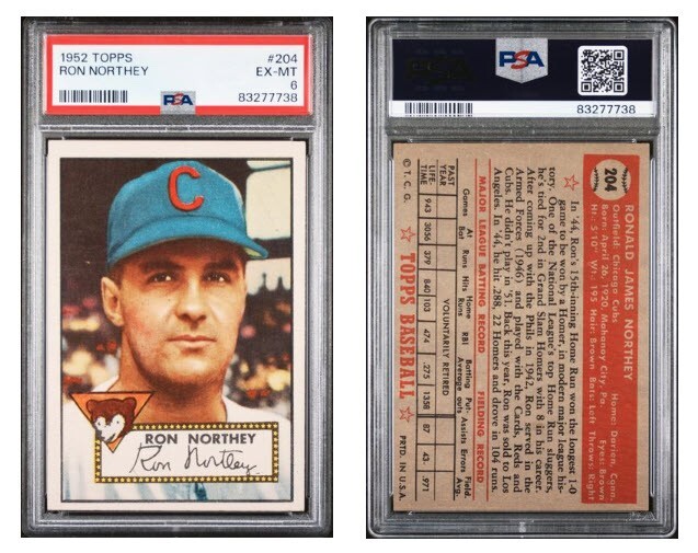1952 Topps Ron Northey #204 PSA 6 EX MT