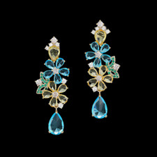 Women's Gold Plated Pink/Blue Cubic Zirconia Flower Teardrop Stud Earrings