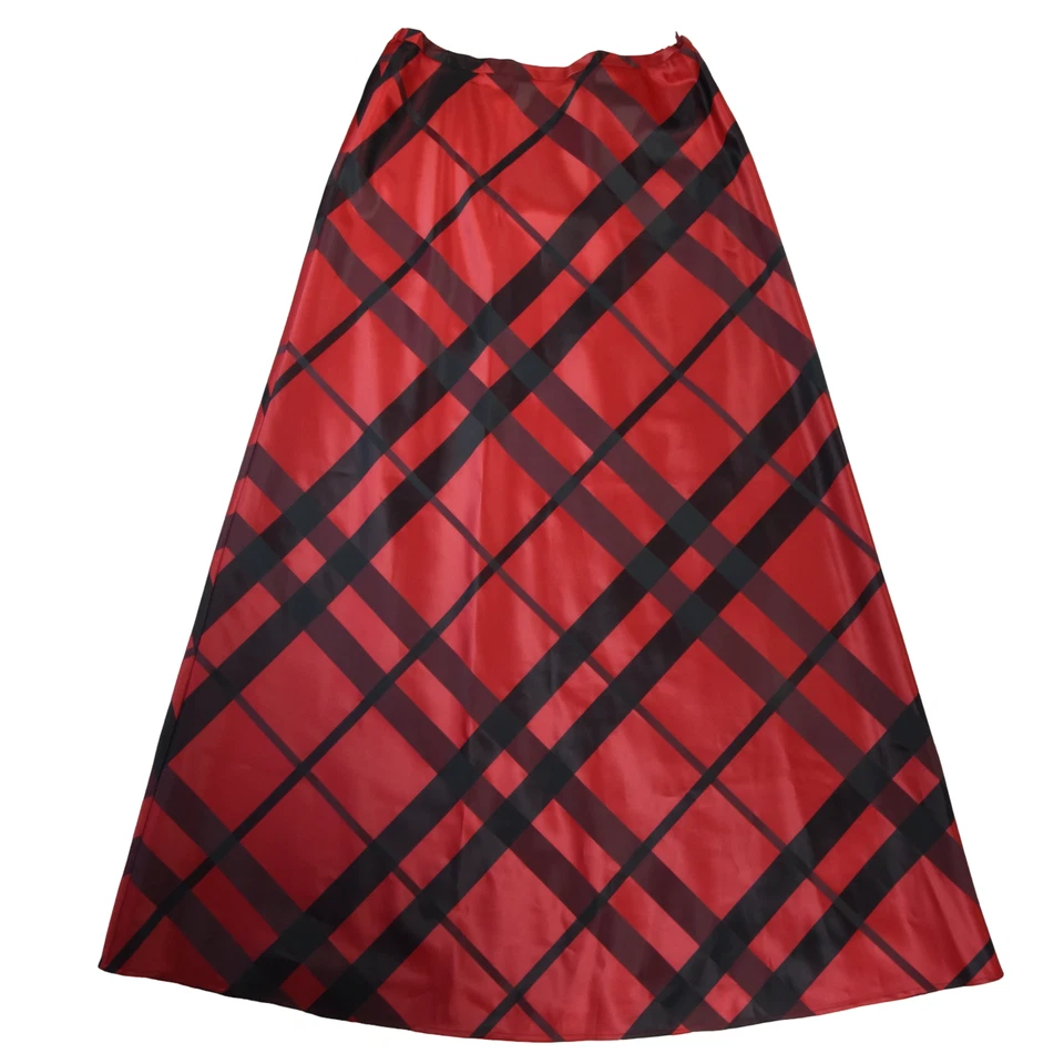 Maxi Falda De Colección Victor Costa Roja y Negra A Cuadros Satén M Oscura Academia Bruja Gótica Foto 3 de 4