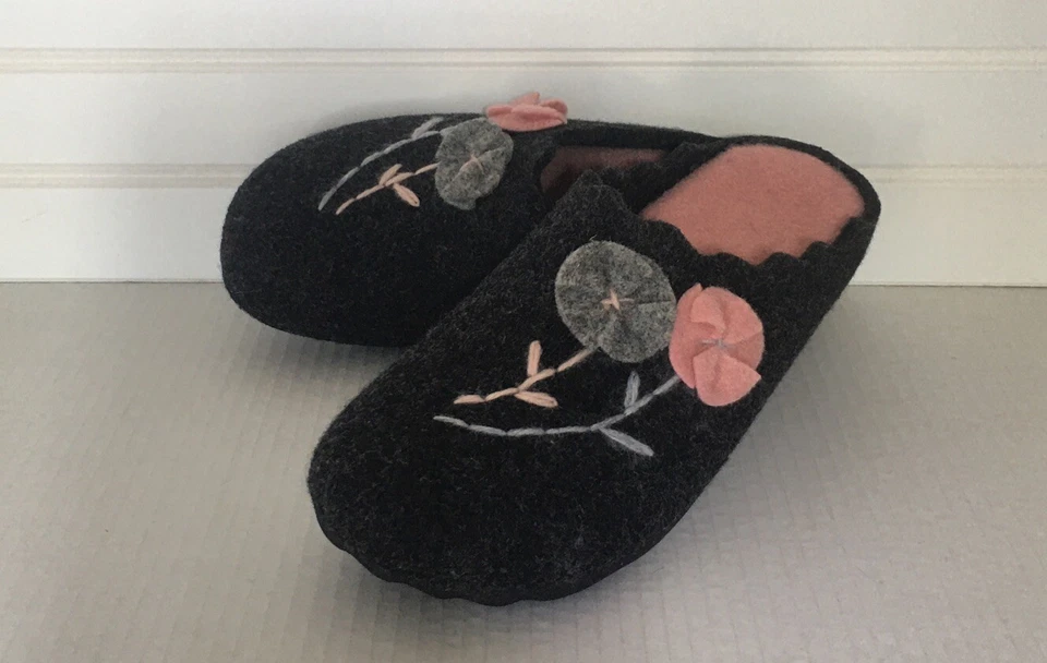 Flexus by Spring Step Womens Posie Wool Slippers Clogs Shoes Gray Sz 38 Flowers - Image 3 of 4