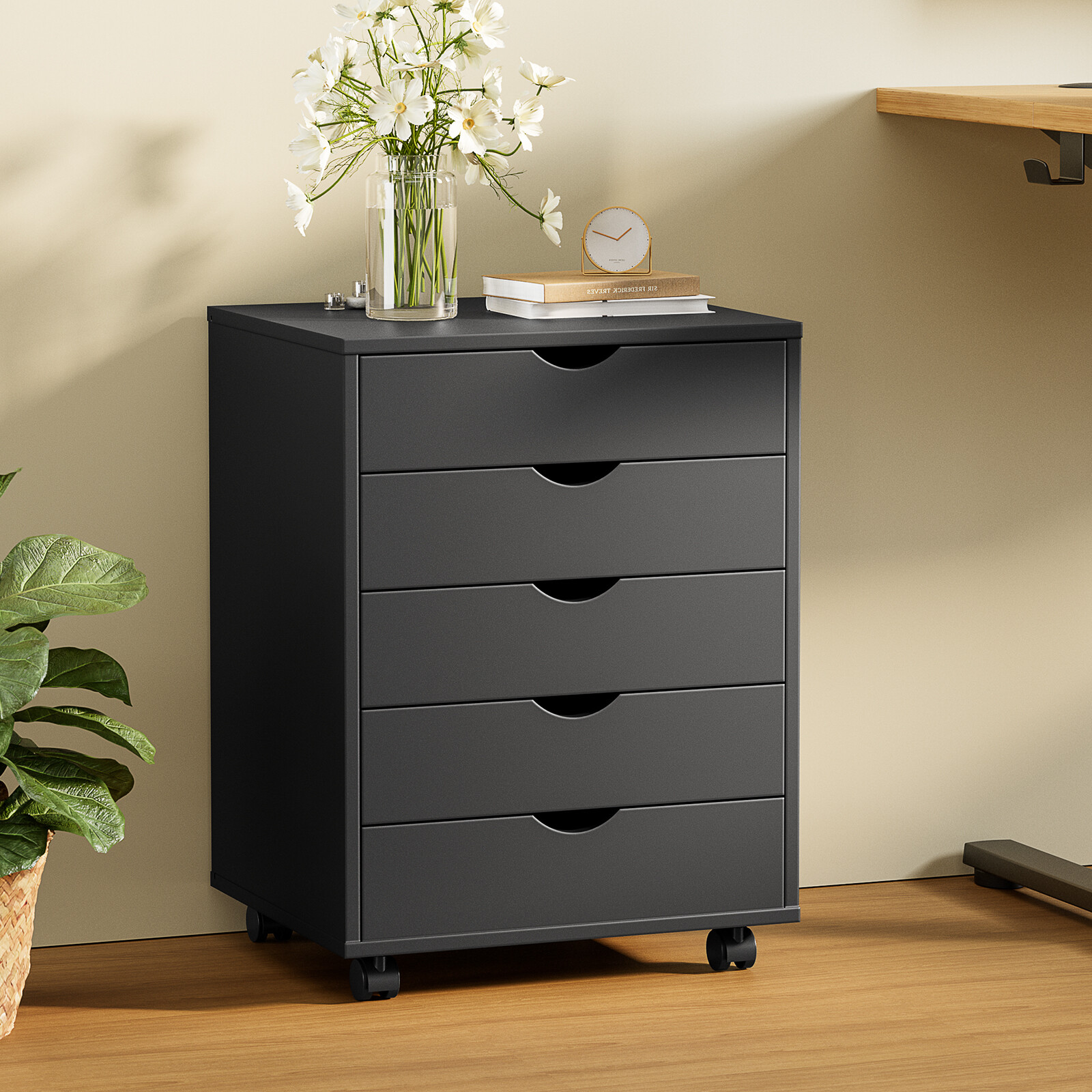 ZUNMOS 5 Drawer Chest Dressers Storage Cabinets Wooden Room Organizer with Wheel