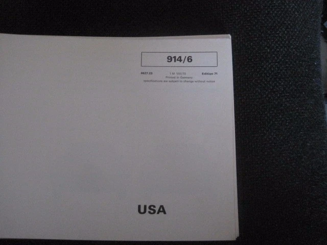 NEW 1971 PORSCHE 914-6  USA ORIGINAL OWNERS MANUAL BOOK DRIVERS HANDBOOK NOS - Image 2 of 4