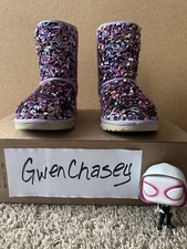 UGG Classic Short Stellar Sequin Lilac Frost Suede Fur Boots Womens Size 5