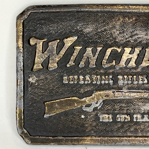 VTG 1978 James Lind Wyoming Studio Art Works Brass Winchester Belt Buckle WOW! - Picture 3 of 8
