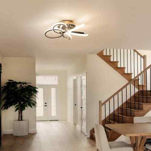 TOZING Dimmable Geometric Linear LED Semi-Flush Mount Ceiling Light w/ Remote - Picture 2 of 11